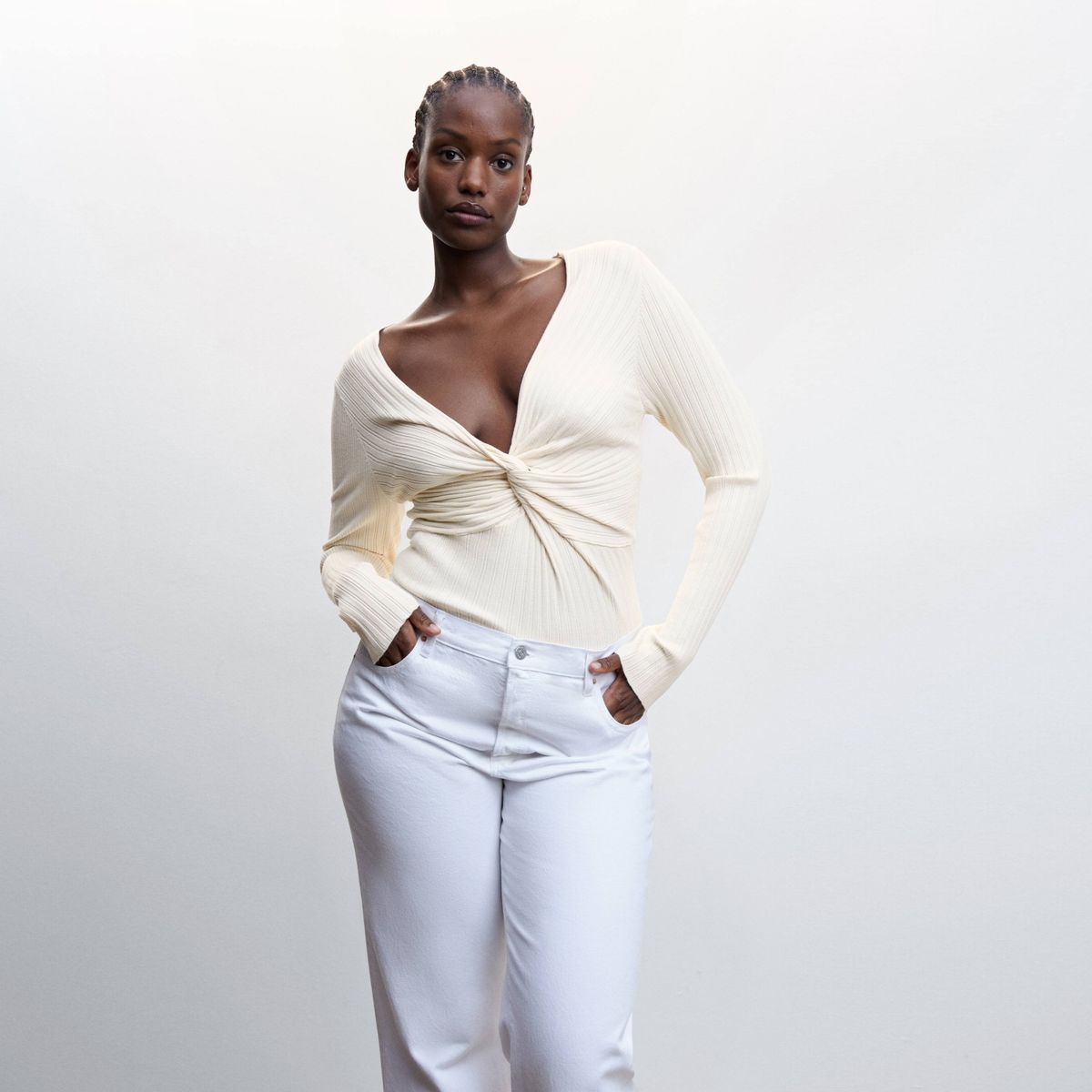 MANGO - Sweater Canalé Nudo Risu Mujer Mango