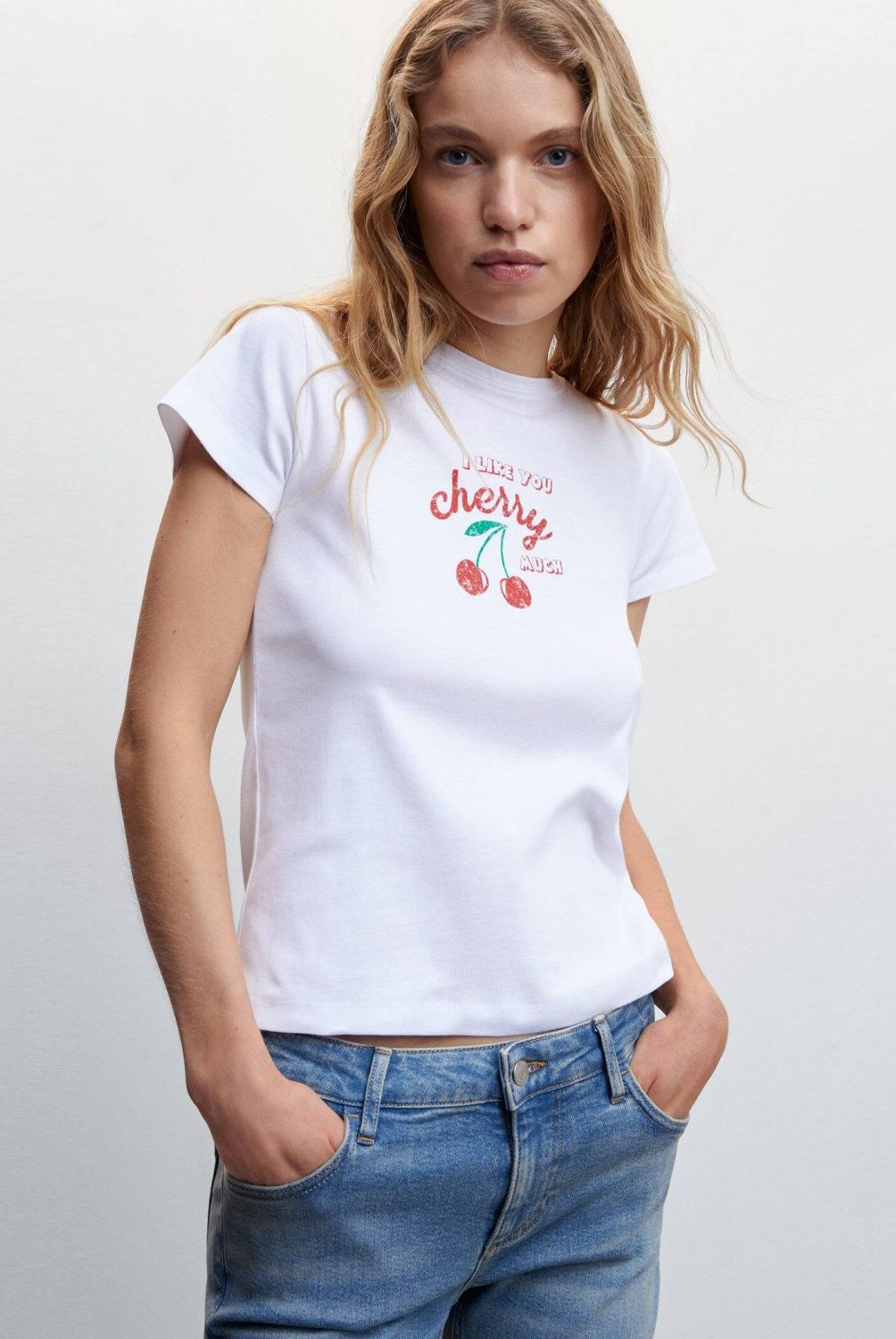 MANGO - Polera Estampada Algodón Mujer Mango
