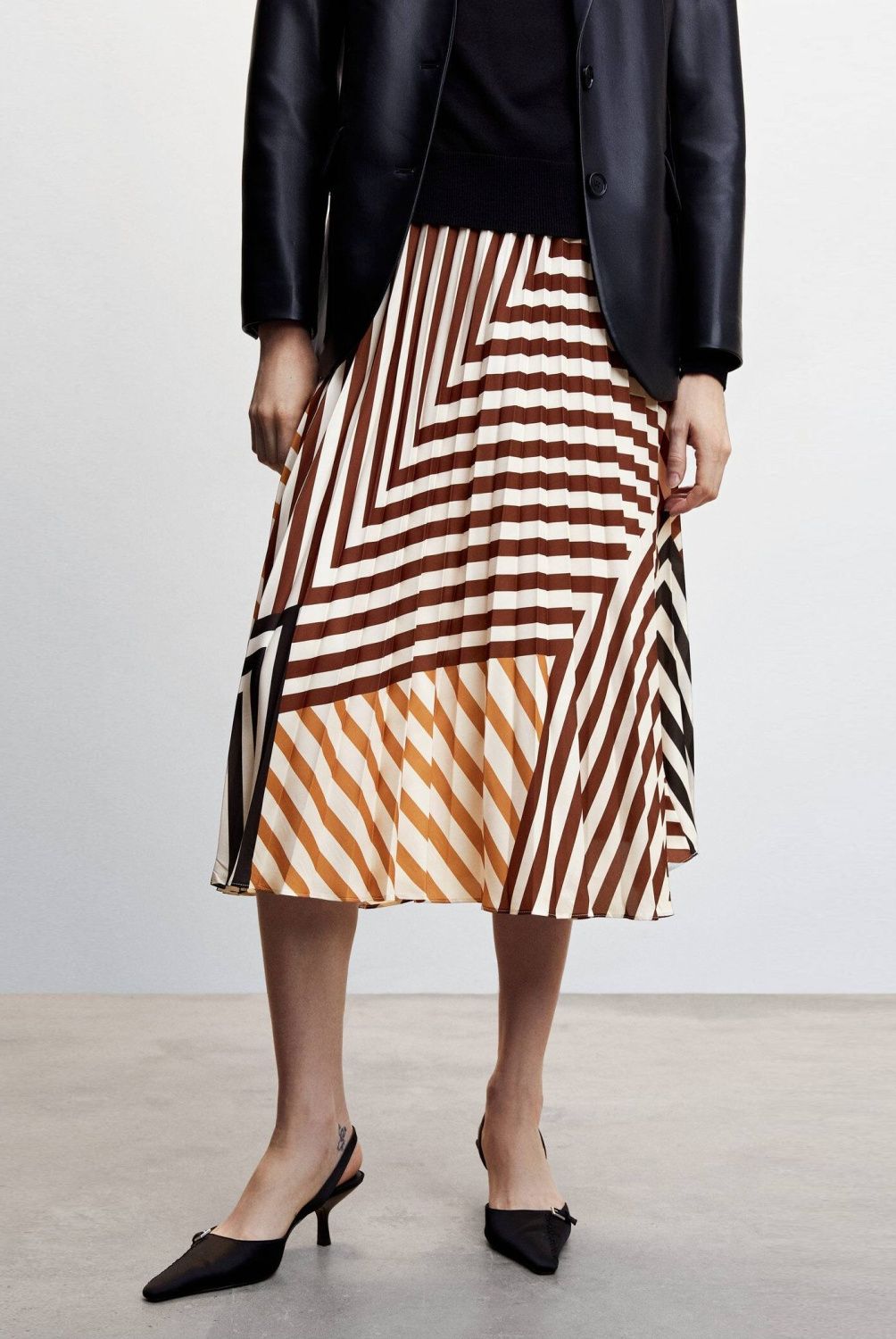 MANGO - Falda Midi Plisada Estampada Mujer Mango