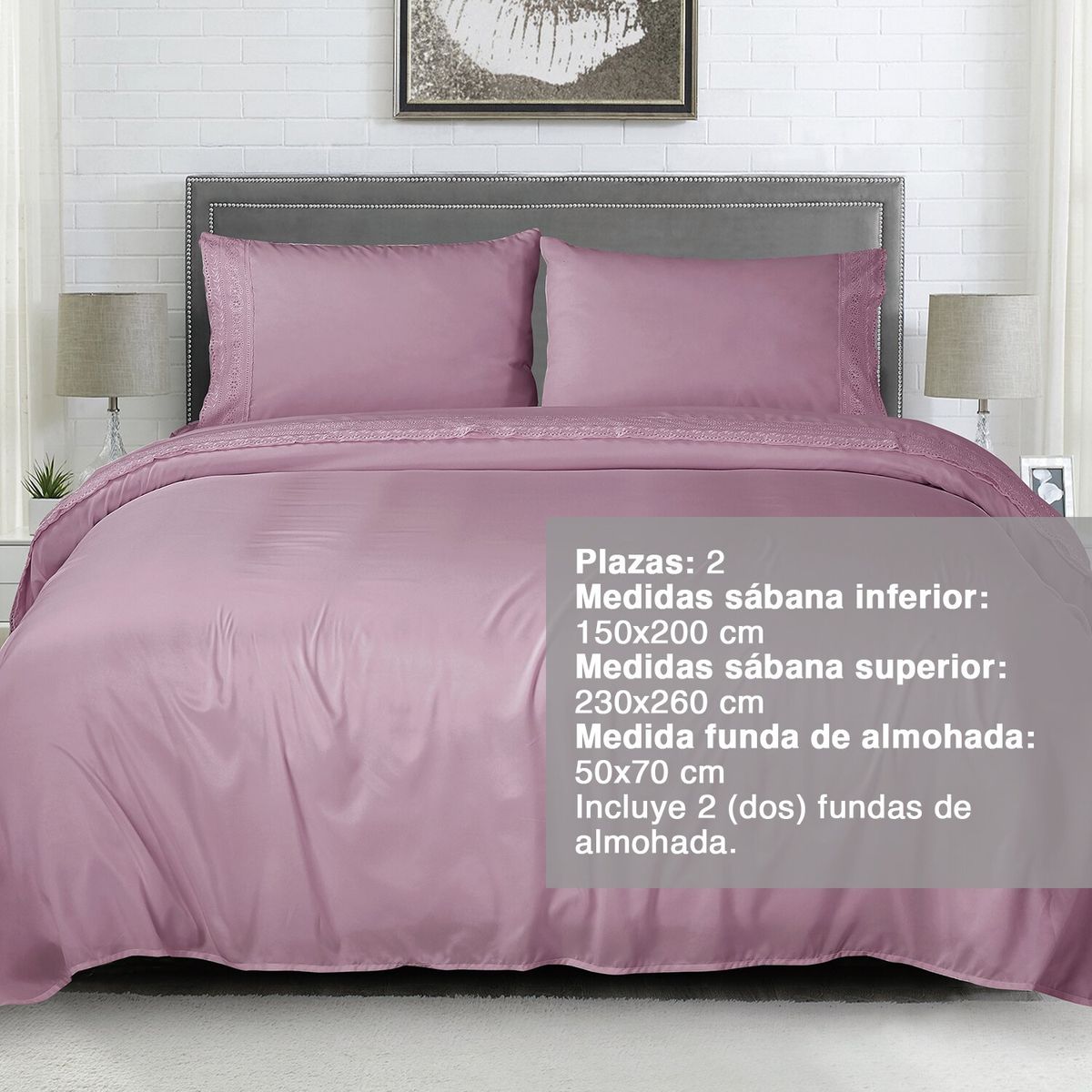 NOVAHUS - Sábana Broderie 2 Plazas Lila