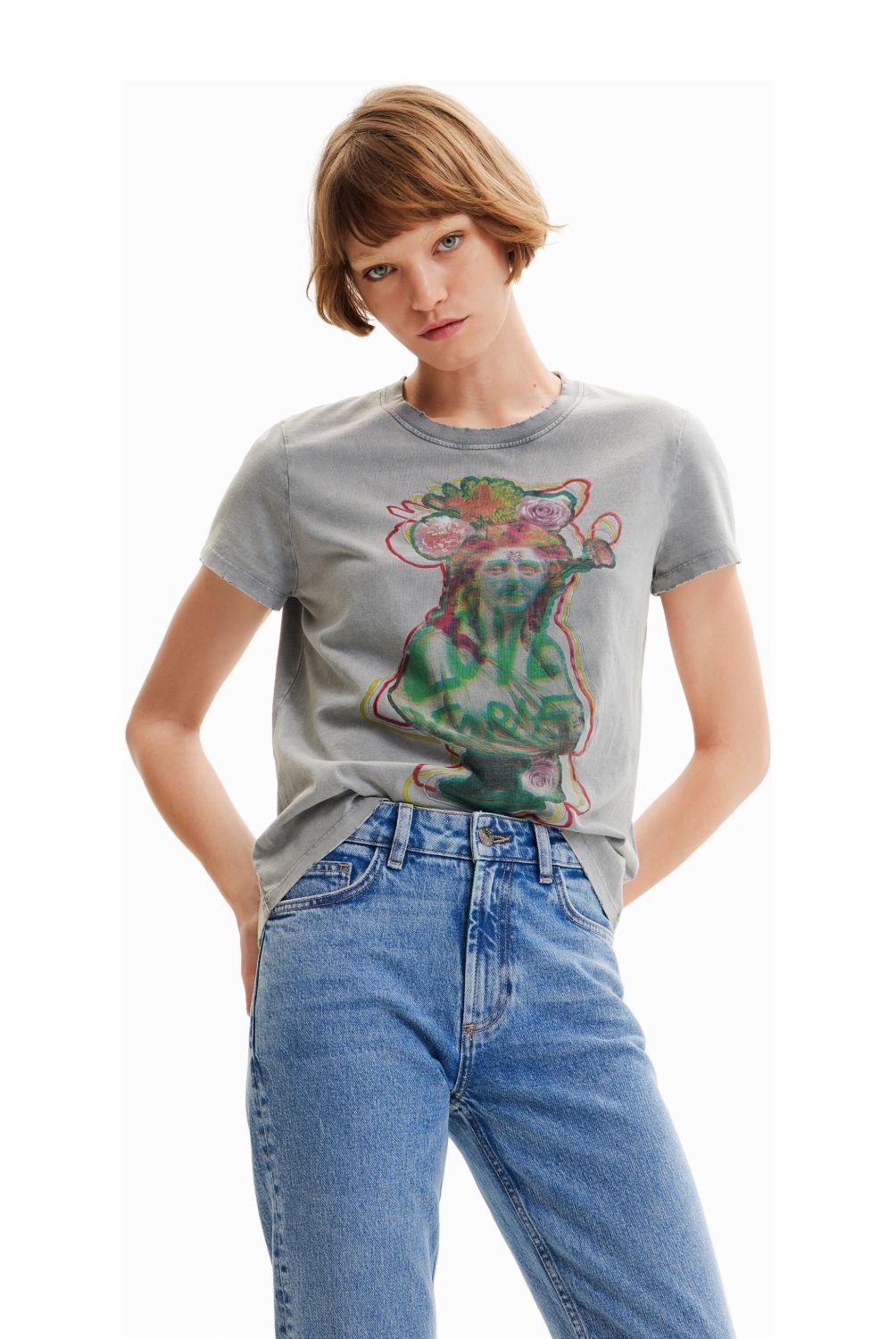 DESIGUAL - Polera Manga Corta Estampada Mujer Desigual