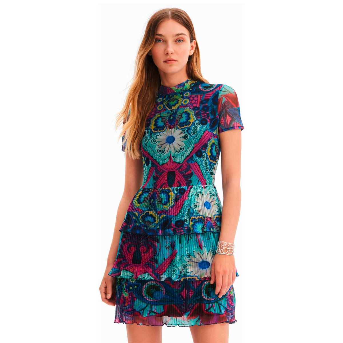 DESIGUAL - Desigual Vestido Mini Manga Corta Estampado Mujer