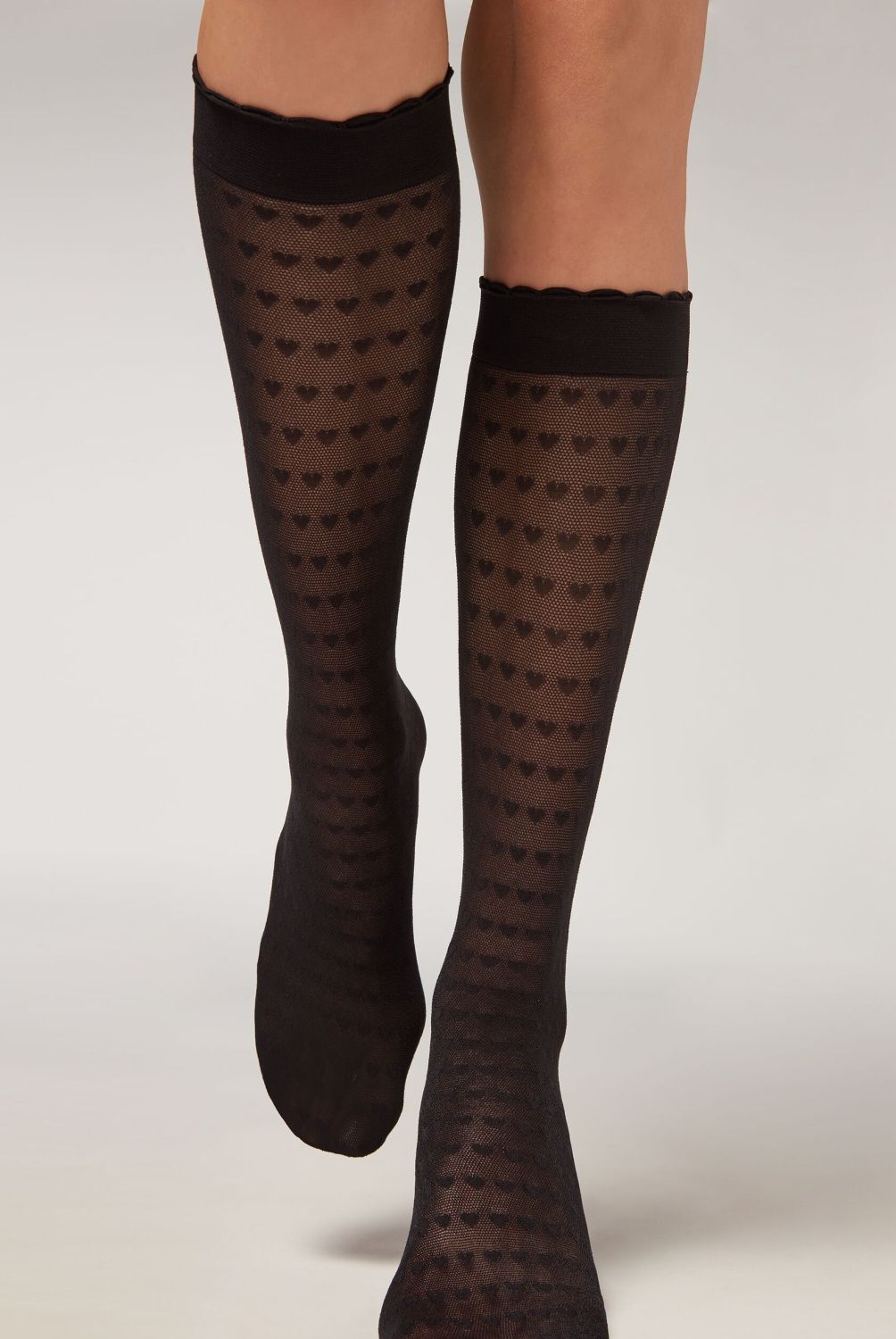 CALZEDONIA - Calcetines Largos de Red con Estampado de Flores Mujer Calzedonia