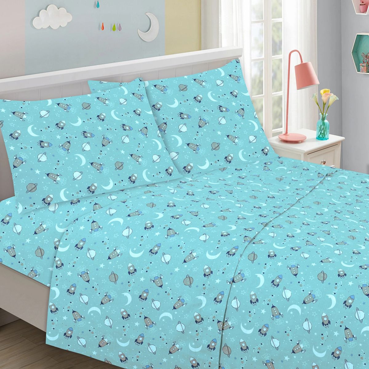 ILLUSIONS - Juego de Sábanas Infantil 144 Hilos Rocket 1 Plaza Illusions