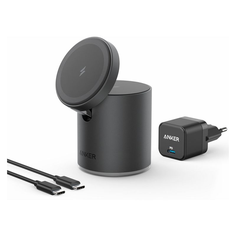 ANKER - Pack Cargador Magnético Inalámbrico Maggo + Cable Usb-C Y De Pared Negro Anker