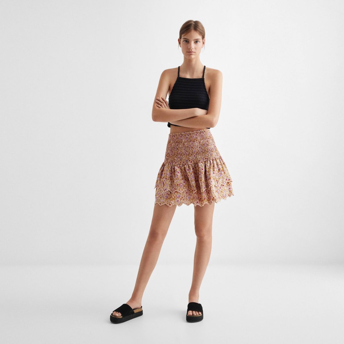 MANGO TEEN - Falda Estampada Volantes Niña Mango Teen