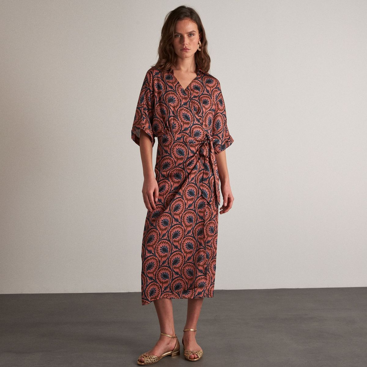 MAISON 123 - Vestido Largo Manga Corta Estampado Mujer 123