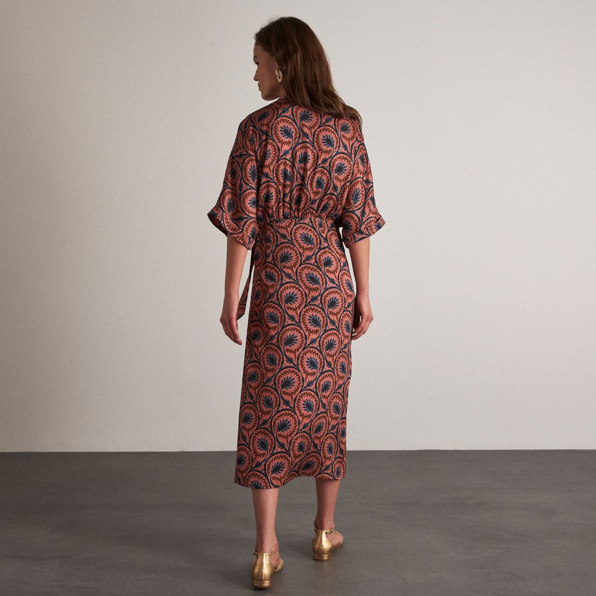 MAISON 123 - Vestido Largo Manga Corta Estampado Mujer 123