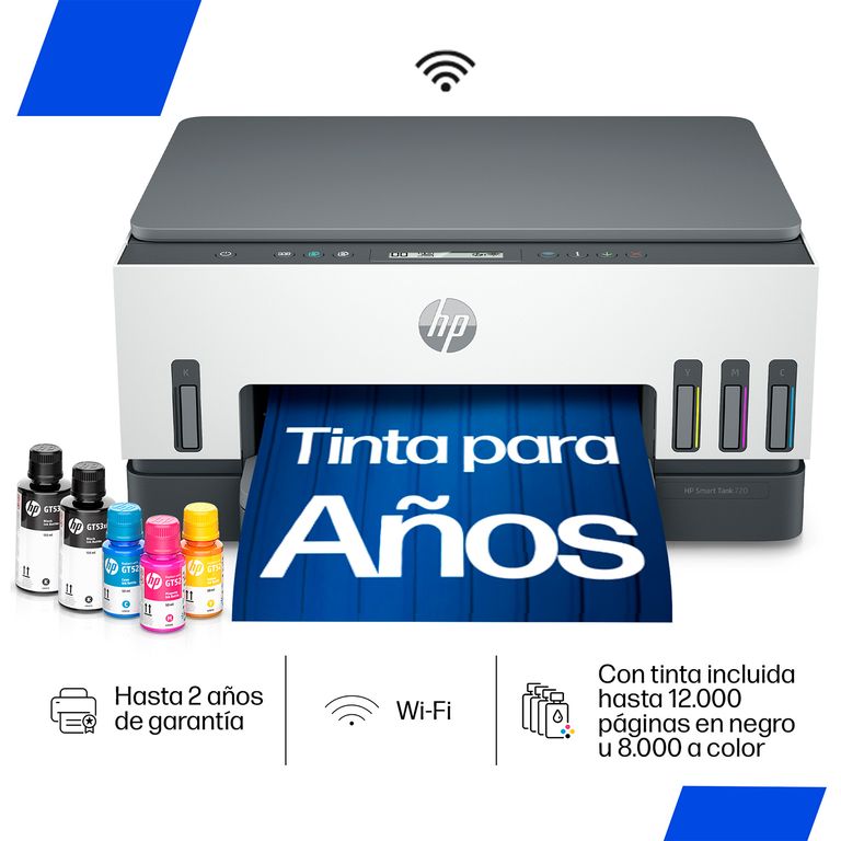 Impresora Multifuncional Smart Tank 720 Wi-Fi Duplex automático. Incluye Set de Botellas