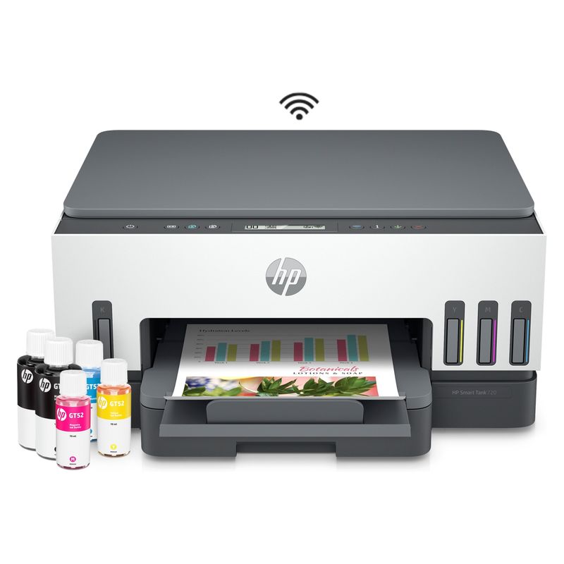 HP - Impresora Multifuncional HP Smart Tank 720 Wi-Fi Duplex automático. Incluye Set de Botellas