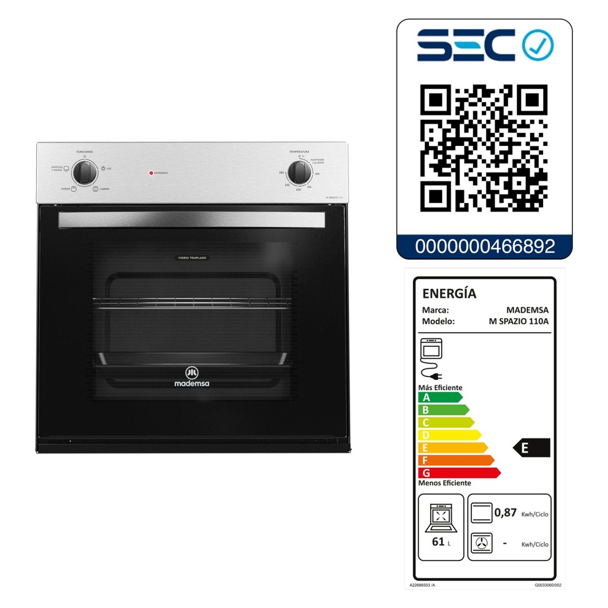 MADEMSA - Kit Horno M 110A + Encimera 48ED + Campana U160S Mademsa