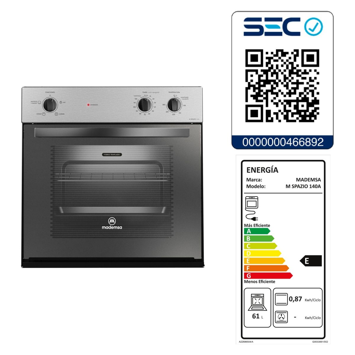 MADEMSA - Kit Horno M 140A + Encimera 435E + Campana M60 Mademsa