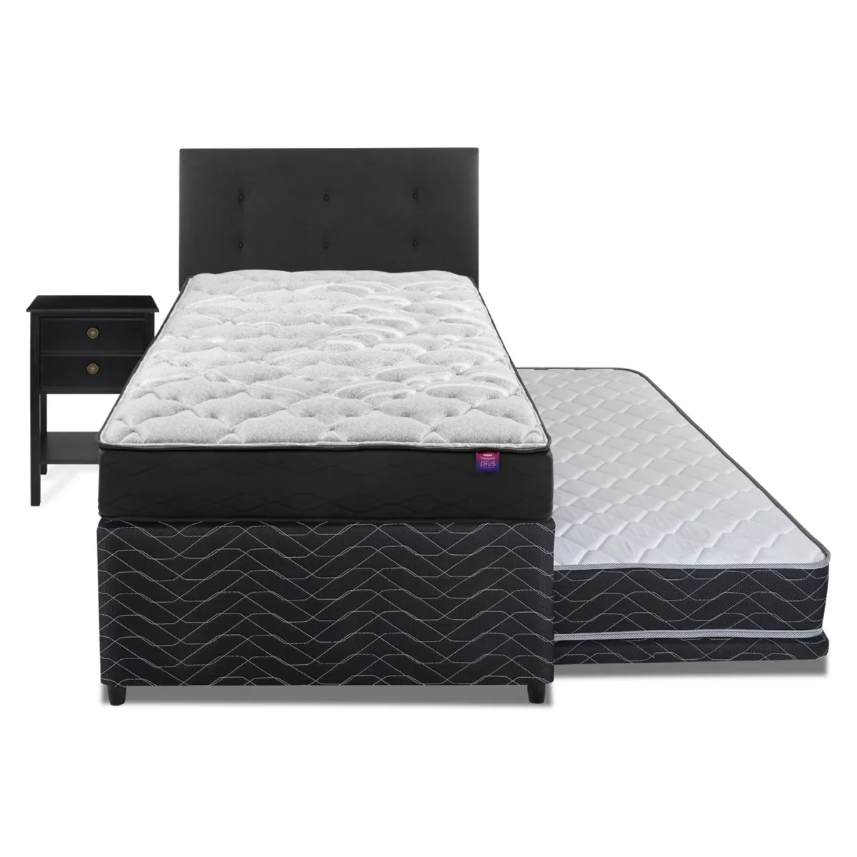 FLEX - Diván Therapedic Plus Flex 1.5 Plaza 105X200 Cm + Respaldo Royal + Velador Rover Flex