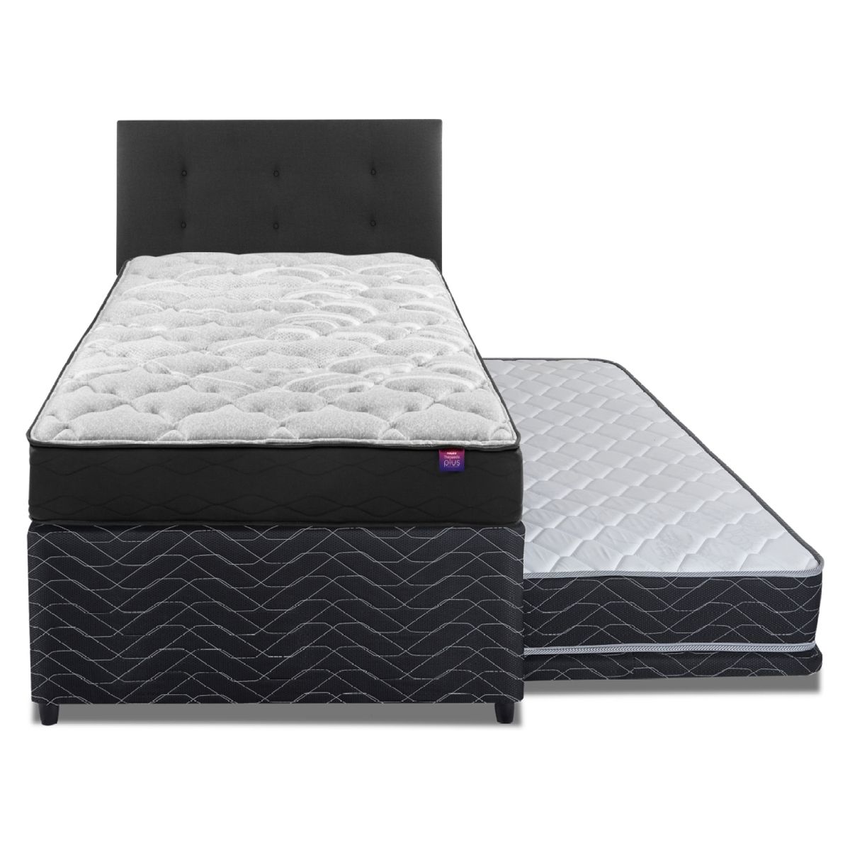 FLEX - Diván Therapedic Plus Flex 1.5 Plaza 105X200 Cm + Respaldo Royal Negro Flex