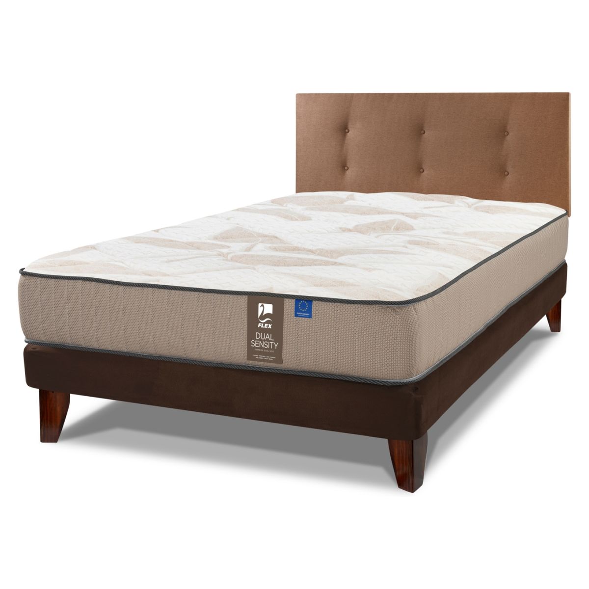 FLEX - Cama Europea Dual Sensity 1.5 Plaza 105X200 + Respaldo Café Flex