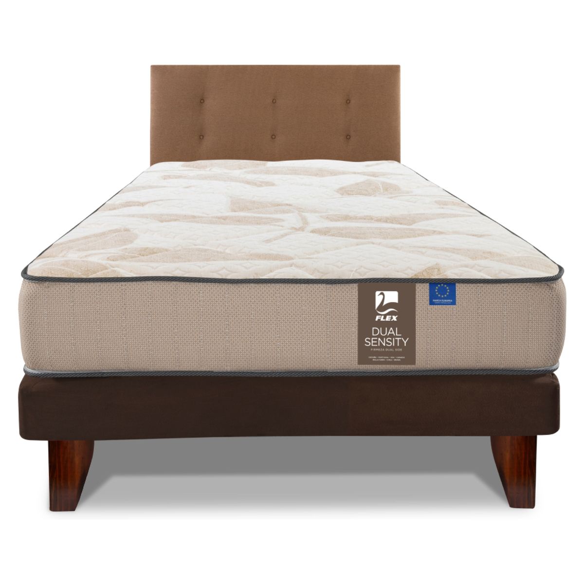 FLEX - Cama Europea Dual Sensity 1.5 Plaza 105X200 + Respaldo Café Flex