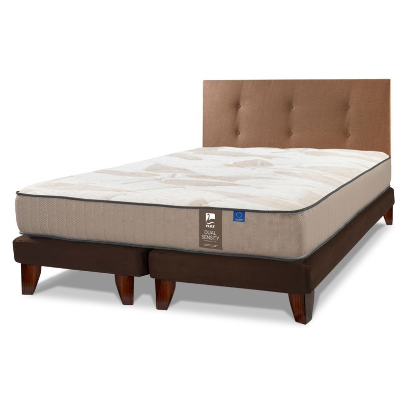 FLEX - Cama Europea Dual Sensity 2 Plazas 150X200 + Respaldo Royal Café Flex