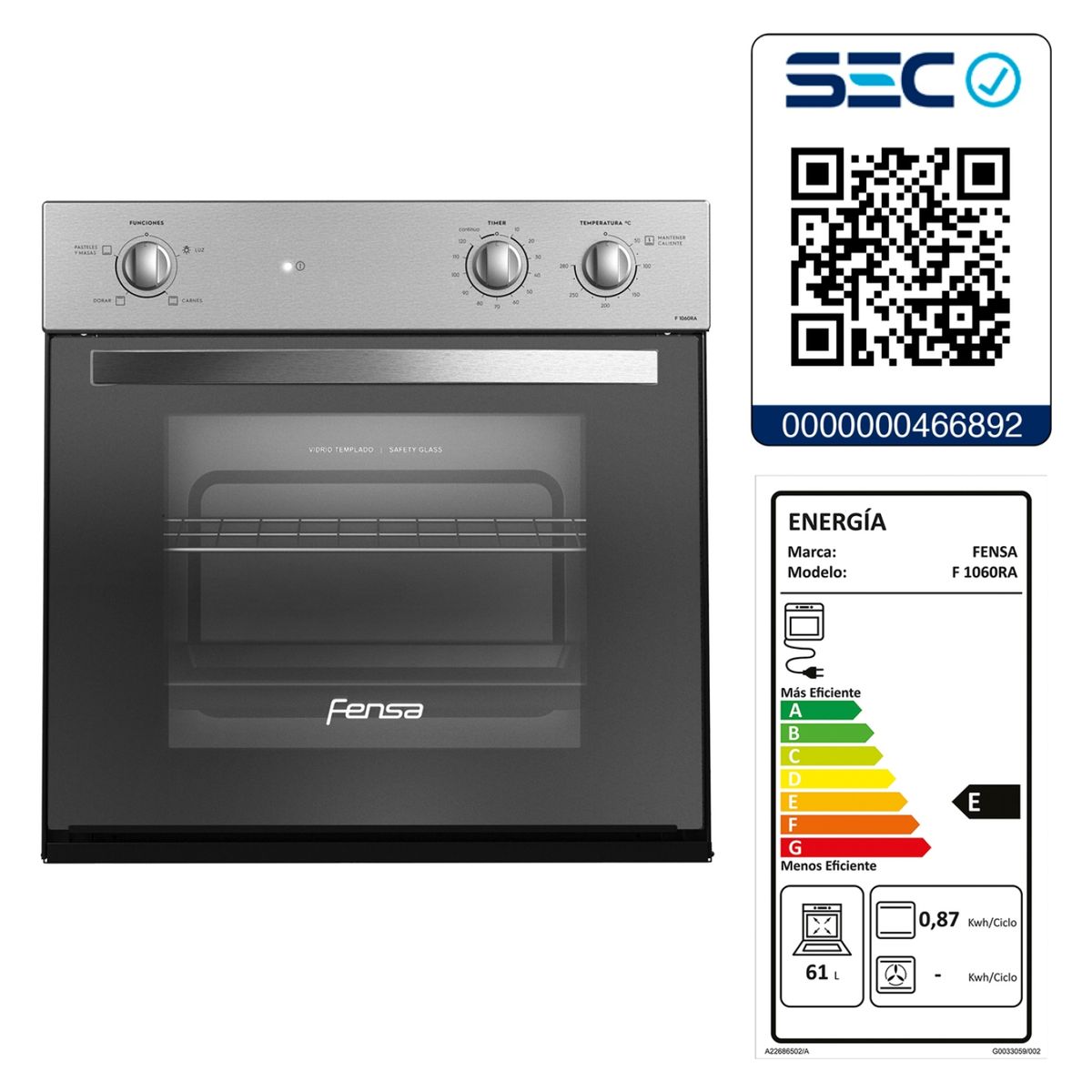 FENSA - Kit Horno F 1060RA + Encimera 4.3HF + Campana U6160 Fensa