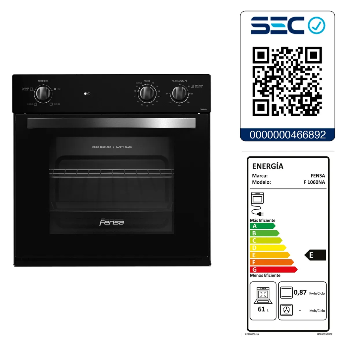 FENSA - Kit Horno F 1060NA + Encimera 4HF + Campana U6160 Fensa