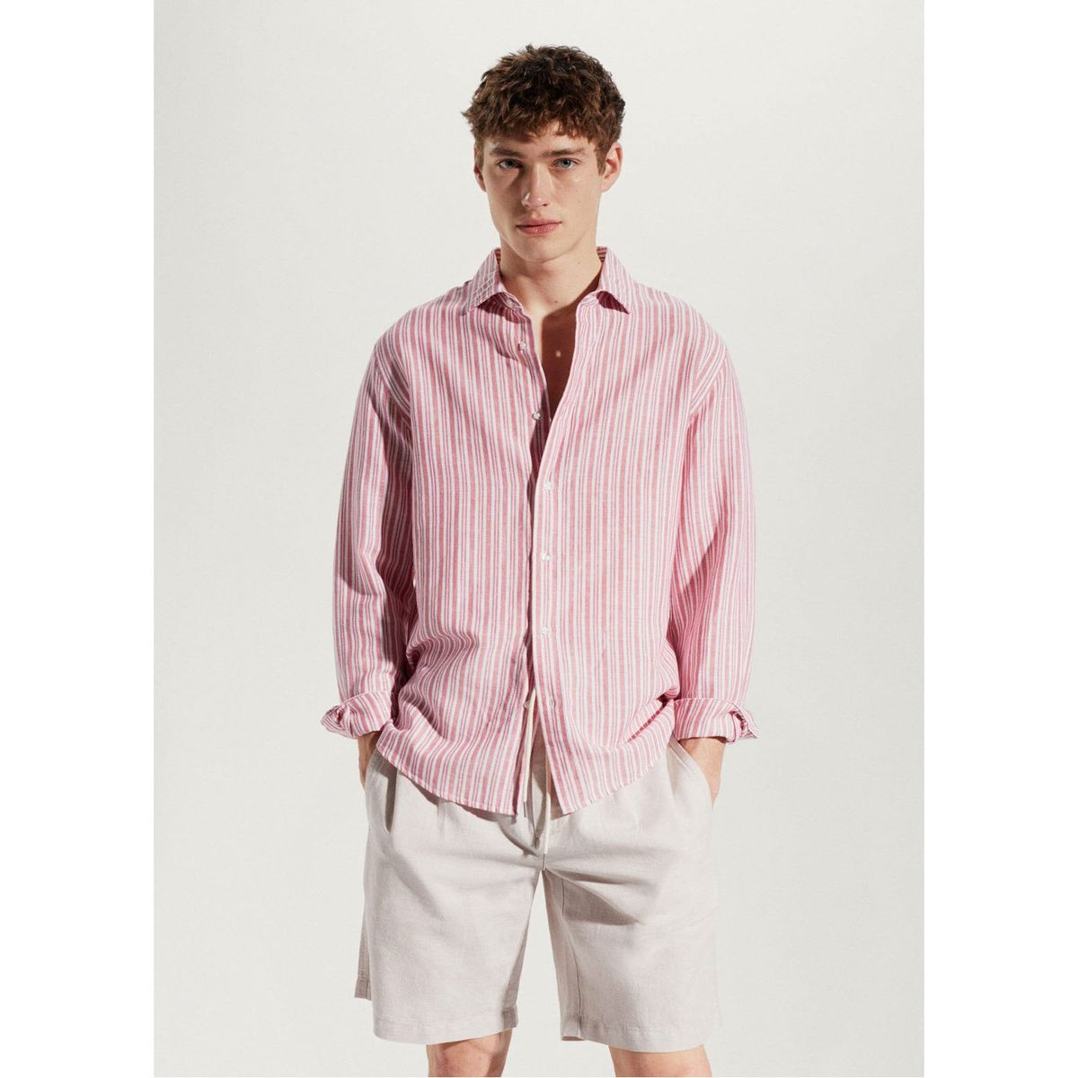 MANGO MAN - Camisa Lino Regular Fit Manga Larga Hombre Mango Man