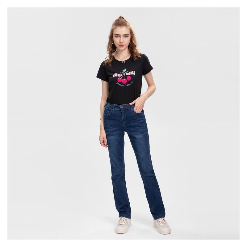 FASHION'S PARK - Jeans Mujer Cont Mz Fsp Flo Recto Tiro Alto