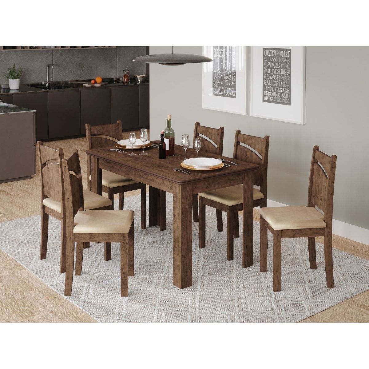 JDO & DESIGN - Juego de Comedor Melissa 6 Sillas Nogal Oscuro Jdo & Design