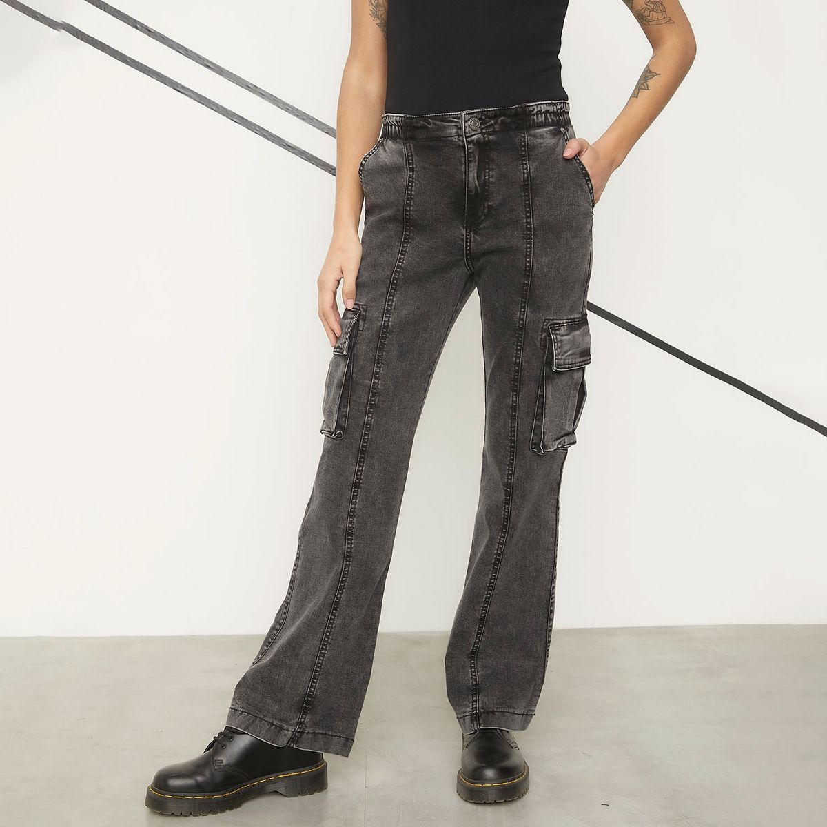 AMERICANINO - Jeans Cargo Tiro Medio Mujer Americanino