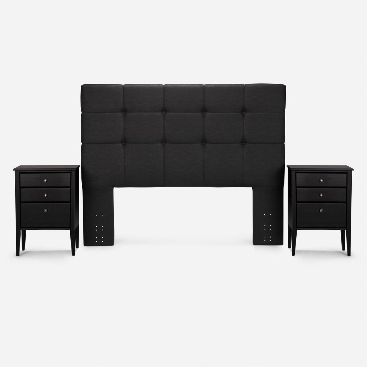 ROSEN - Cama Europea Indie 2 Plazas Base Dividida + Respaldo + Veladores Rosen
