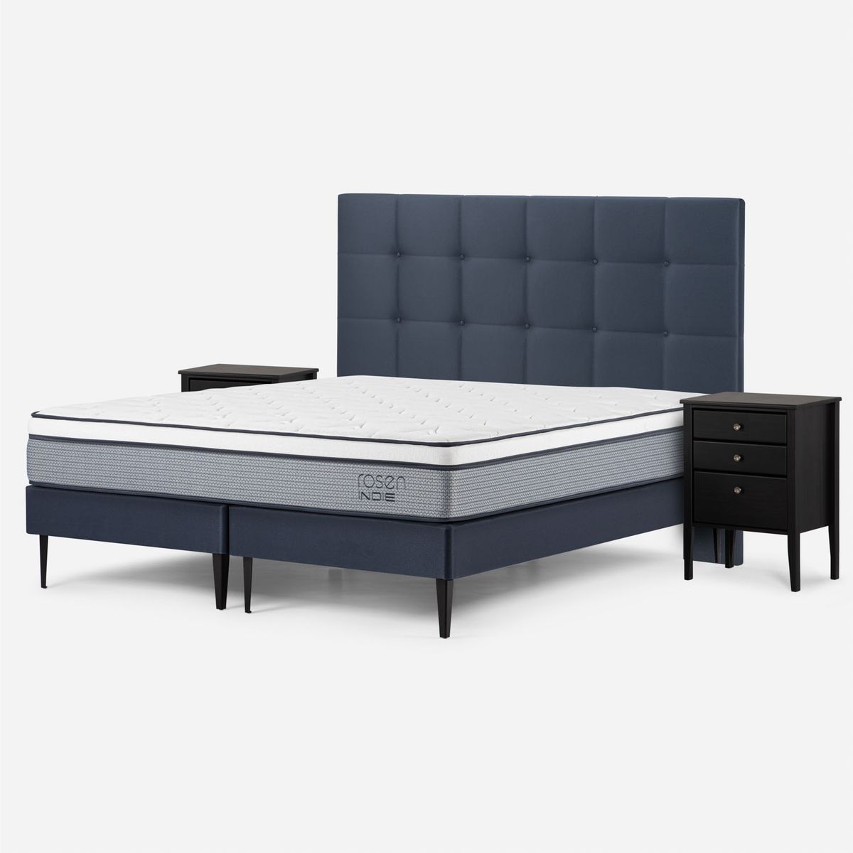 ROSEN - Cama Europea Indie King Base Dividida + Respaldo + Veldores Rosen