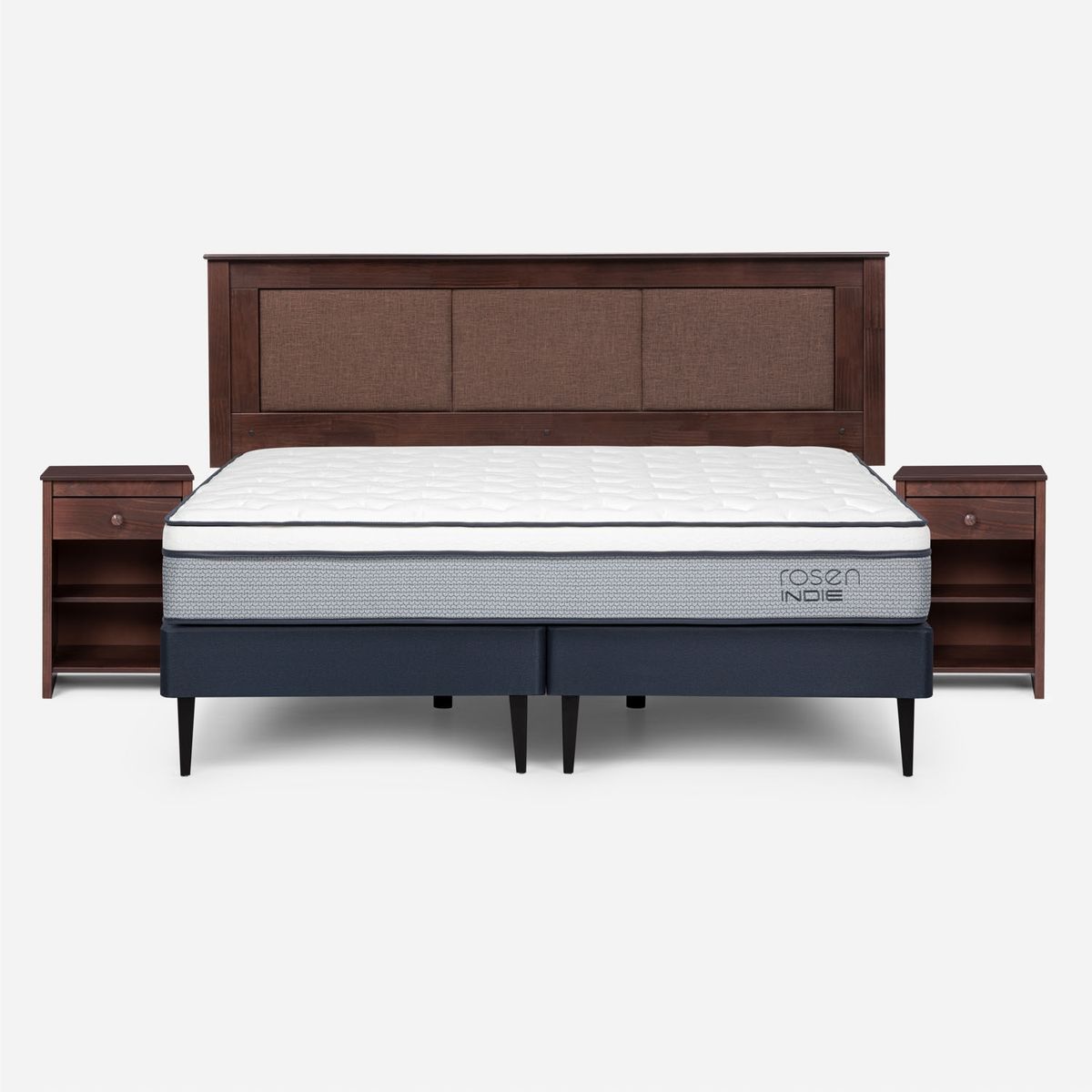 ROSEN - Cama Europea Indie Rosen King Base Dividida + Respaldo+Veladores