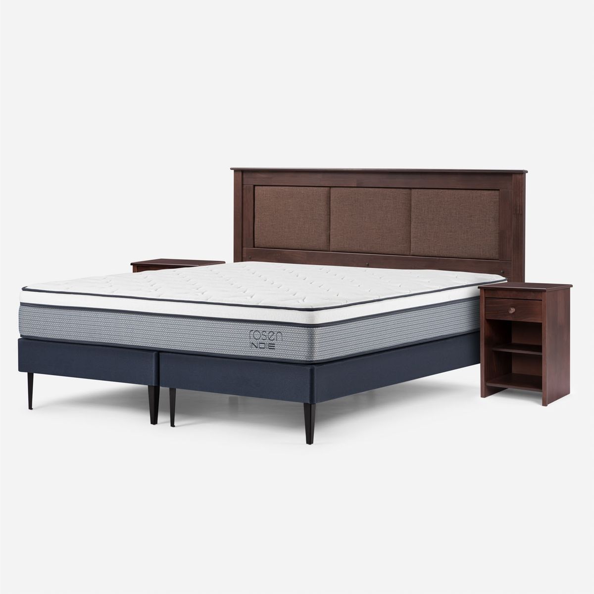 ROSEN - Cama Europea Indie Rosen King Base Dividida + Respaldo+Veladores