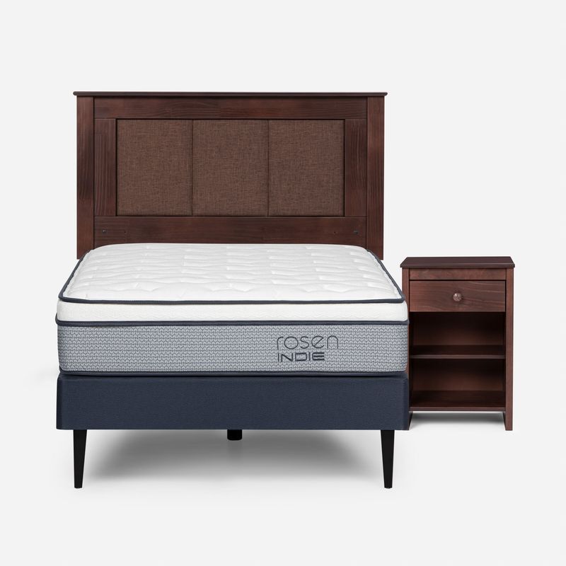 ROSEN - Cama Europea 1.5 Plaza Indie + Respaldo+ 1 Velador Rachel Rosen