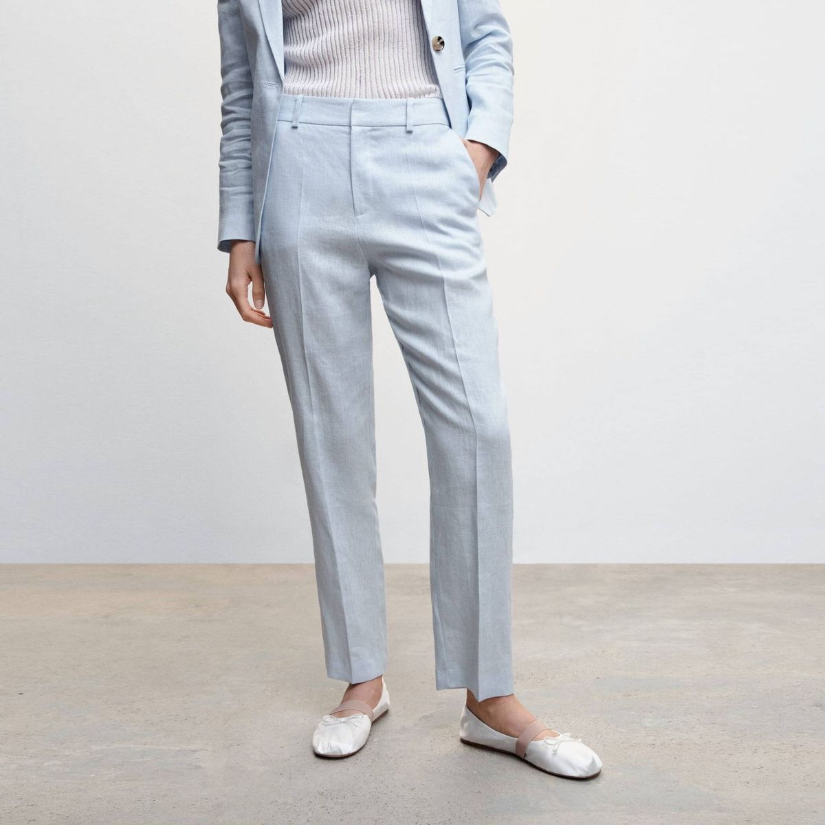 MANGO - Pantalón Traje 100% Lino Mujer Mango