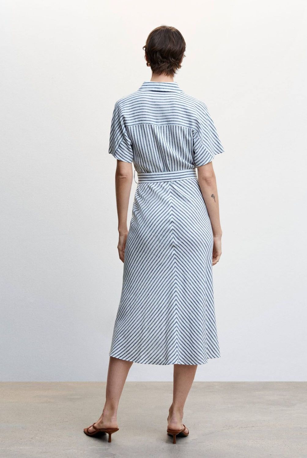 MANGO - Vestido Camisero Lino Rayas Mujer Mango