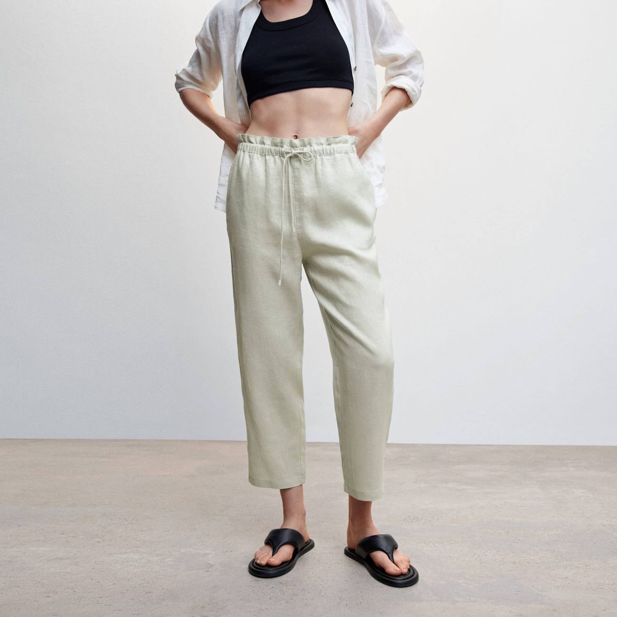 MANGO - Pantalón Jogger Lino Mujer Mango