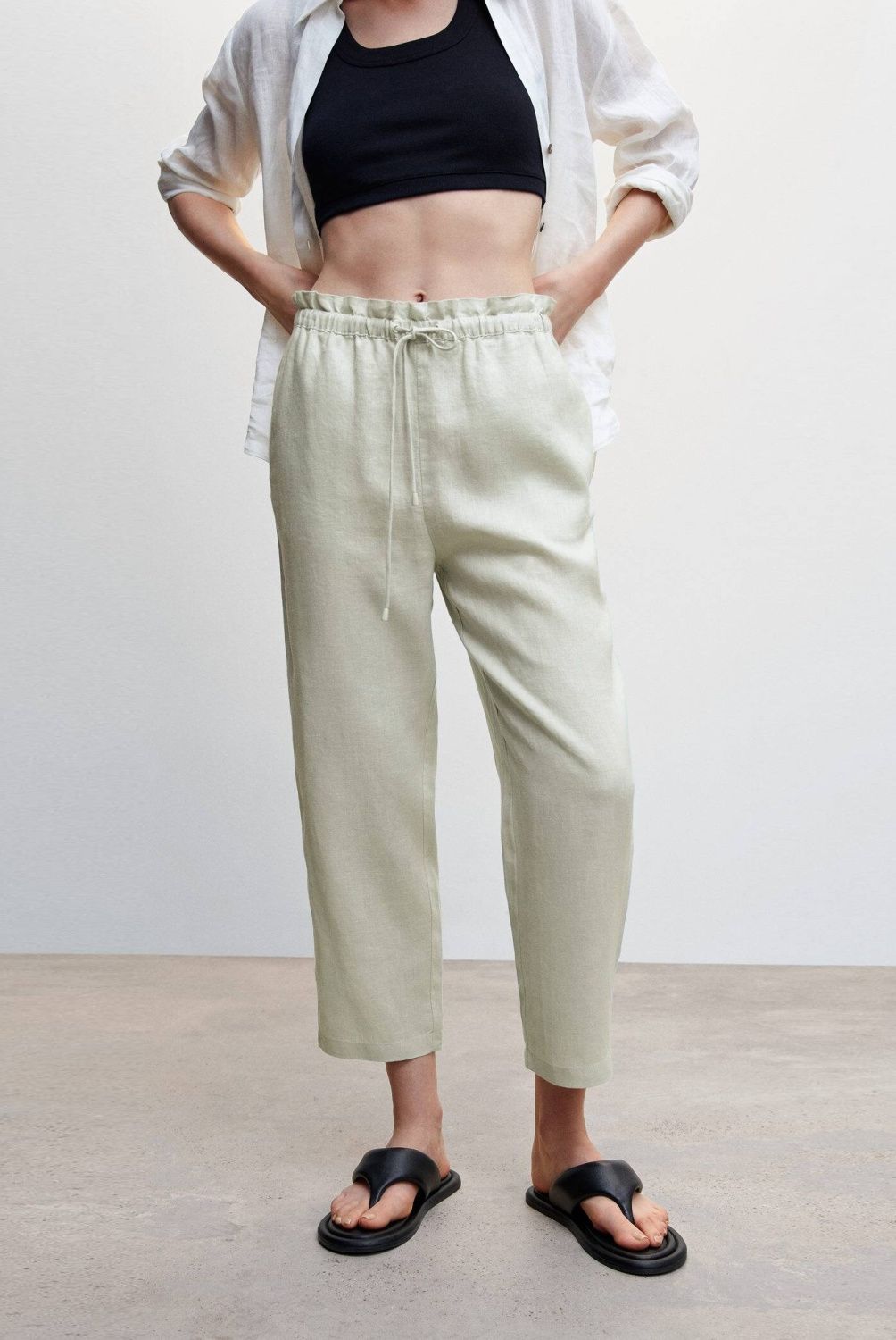MANGO - Pantalón Jogger Lino Mujer Mango