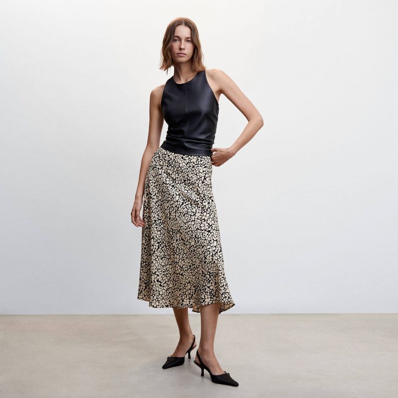 MANGO - Falda Midi Cruzada Lino Mujer Mango