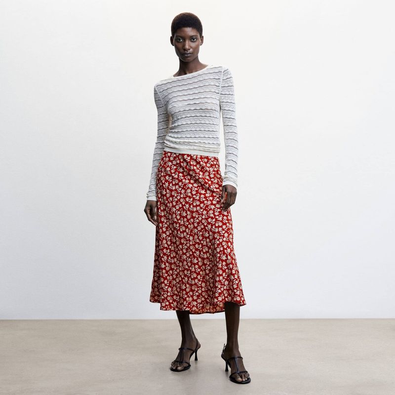 MANGO - Falda Midi Cruzada Lino Mujer Mango