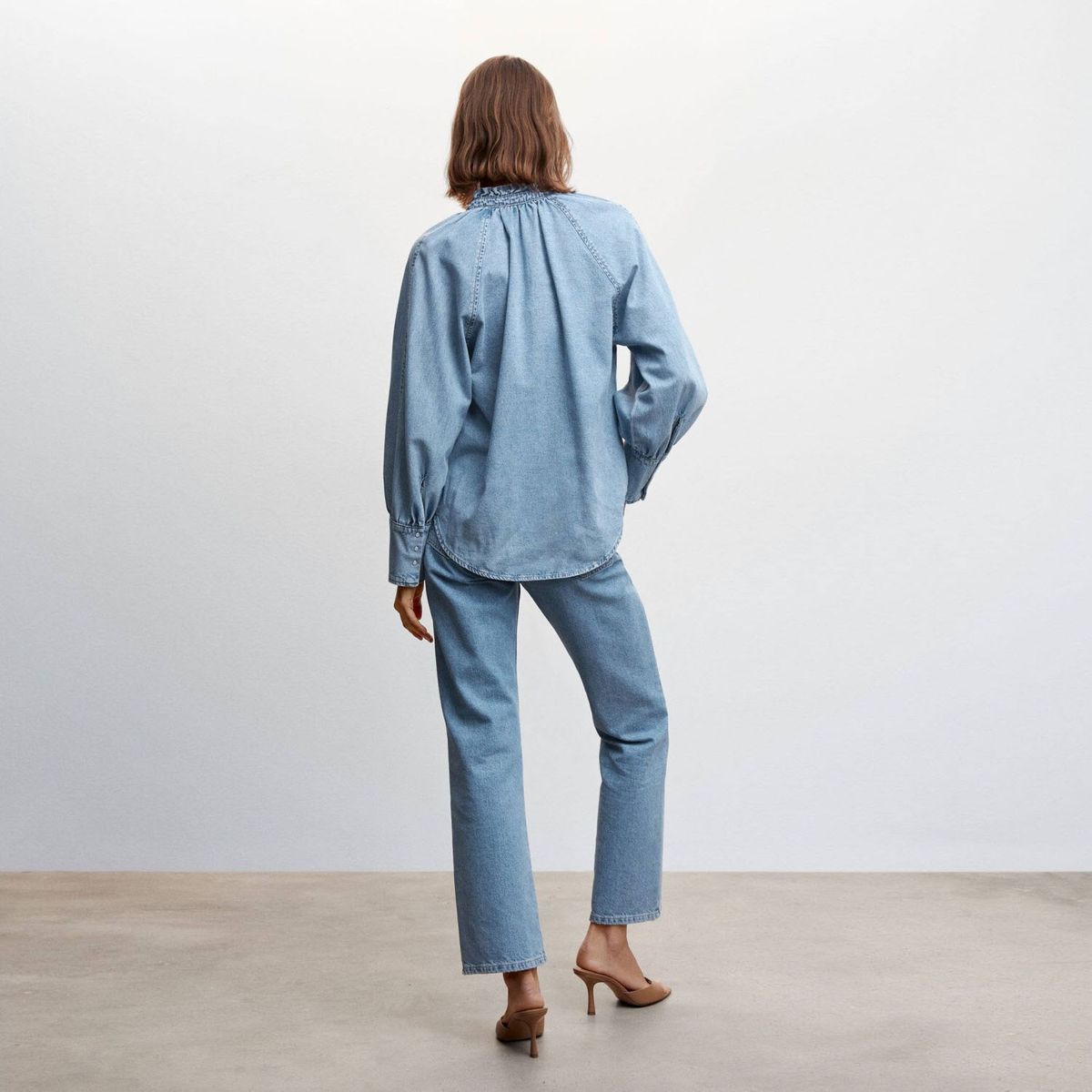 MANGO - Camisa Denim Manga Abullonada Mujer Mango