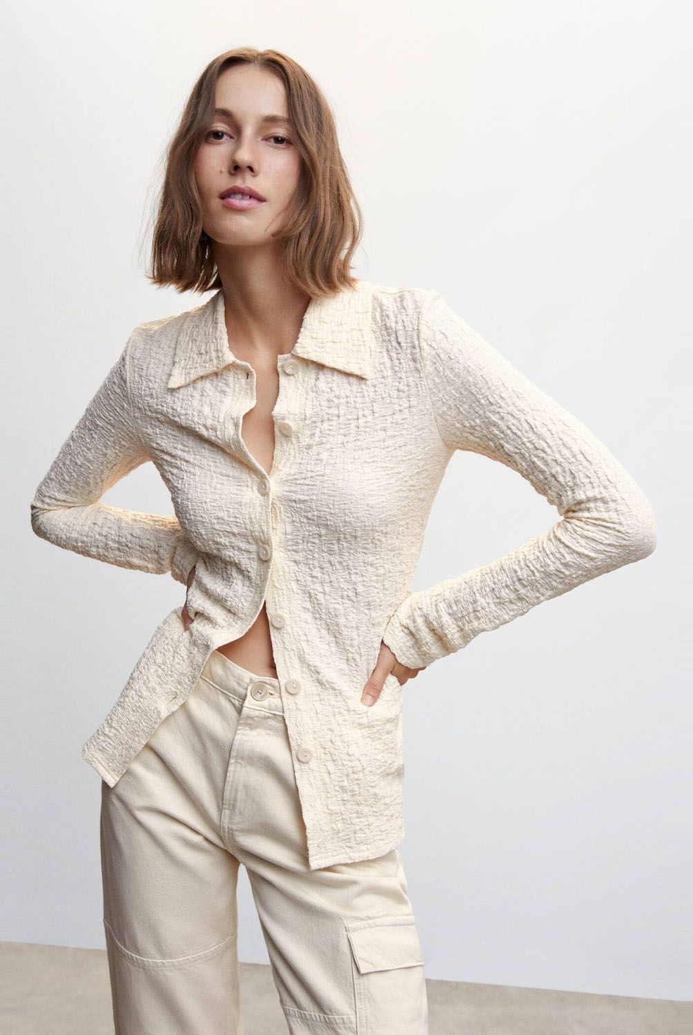 MANGO - Camisa Textura Botones Mujer Mango
