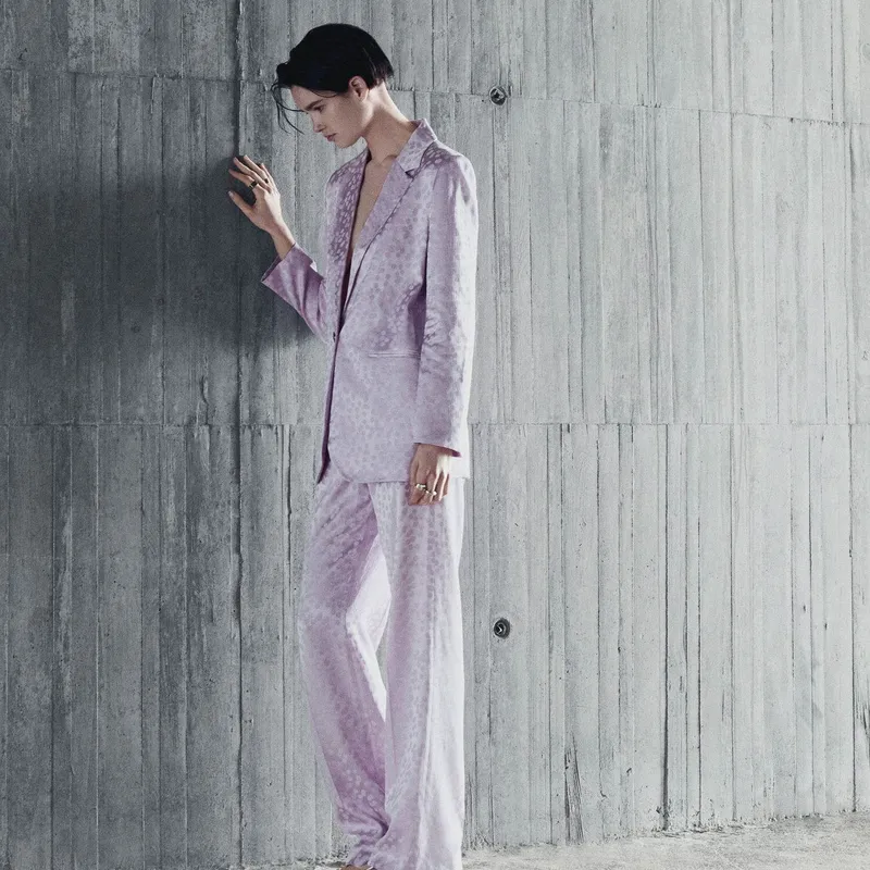 MANGO - Pantalón Satinado Estampado Mujer Mango