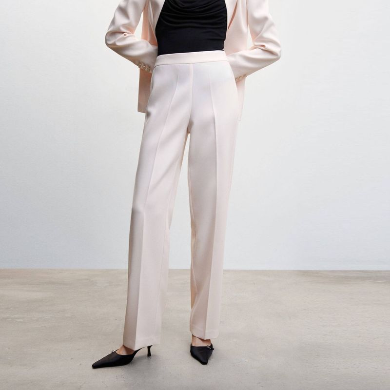 Cintura Elástica Mango Pantalon Blanco Mujer Pantalones Mujer Lino