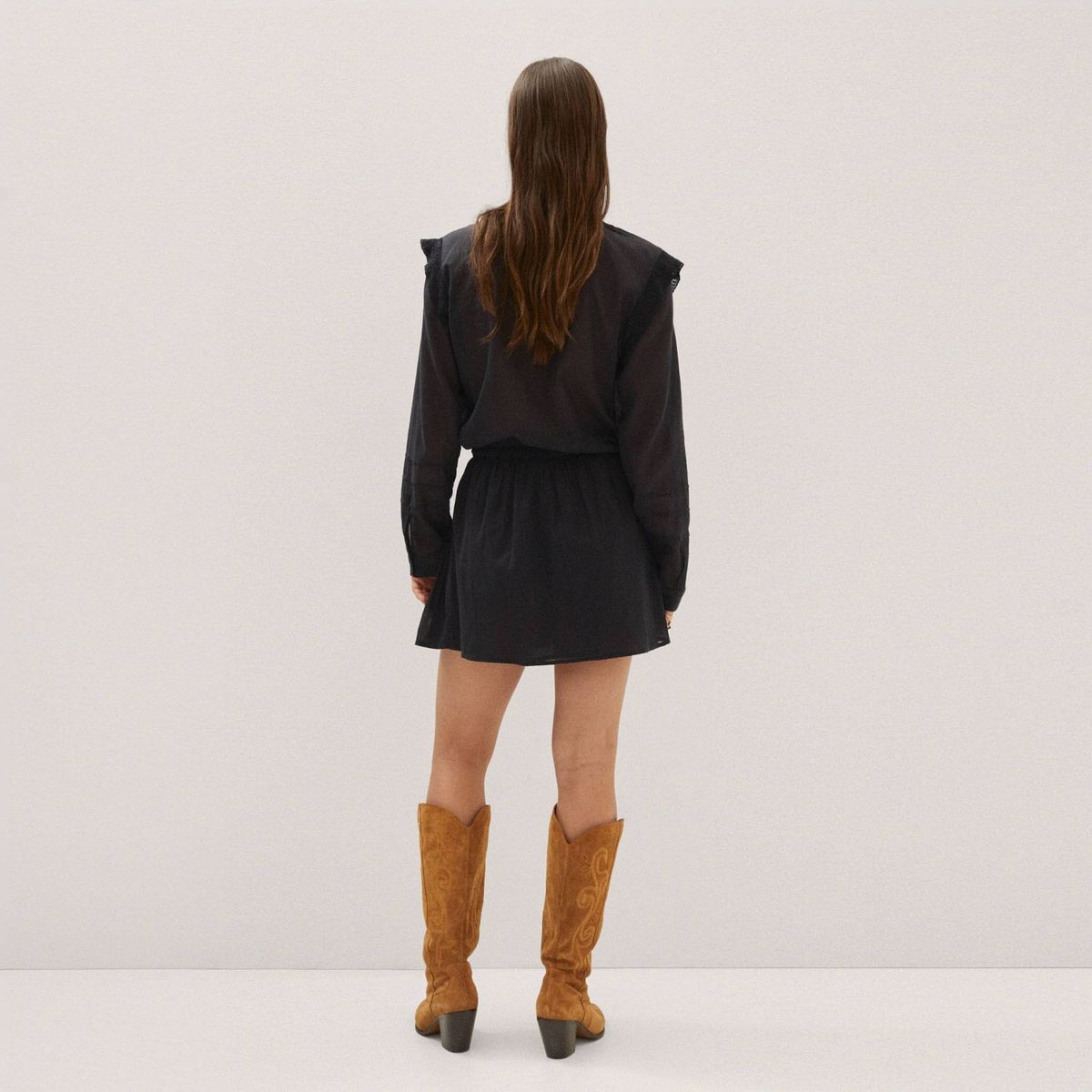 MANGO - Mango Blusa Algodón Paneles Encaje Mujer