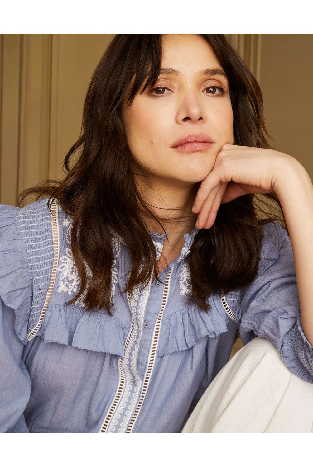 MANGO - Mango Camisa Bordada Volantes Mujer