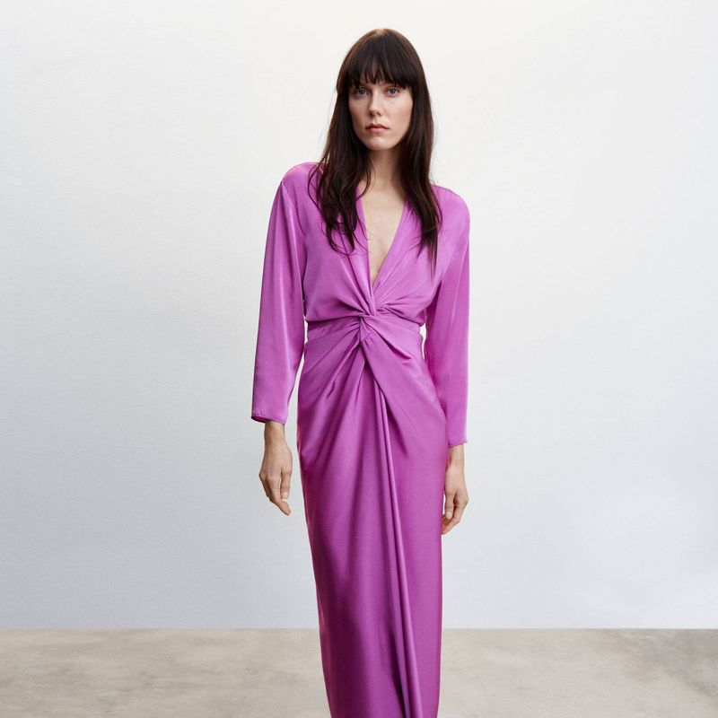 MANGO - Vestido Satinado Nudo Mujer Mango