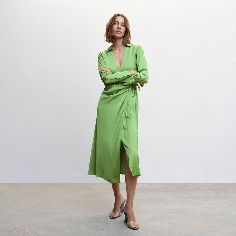 MANGO - Vestido Satinado Drapeado Mujer Mango