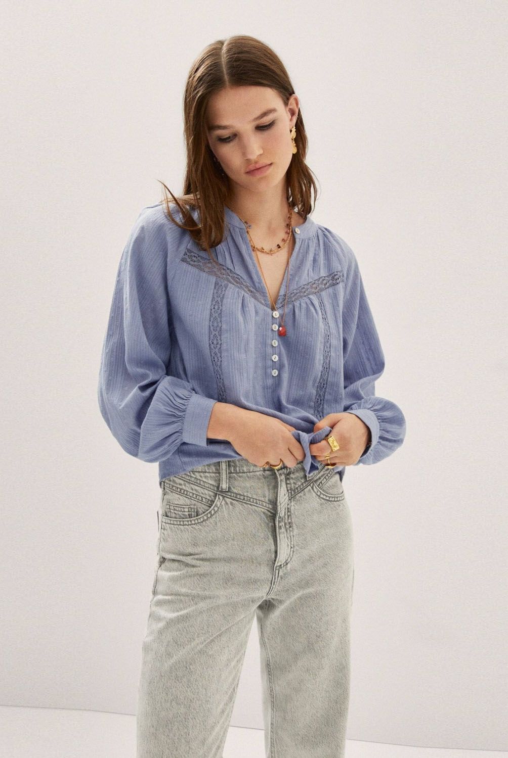 MANGO - Mango Blusa Plumeti Bordado Mujer
