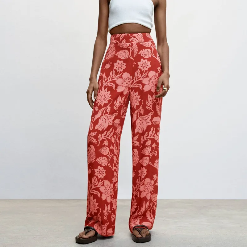 MANGO - Pantalón Palazzo Floral Mujer Mango