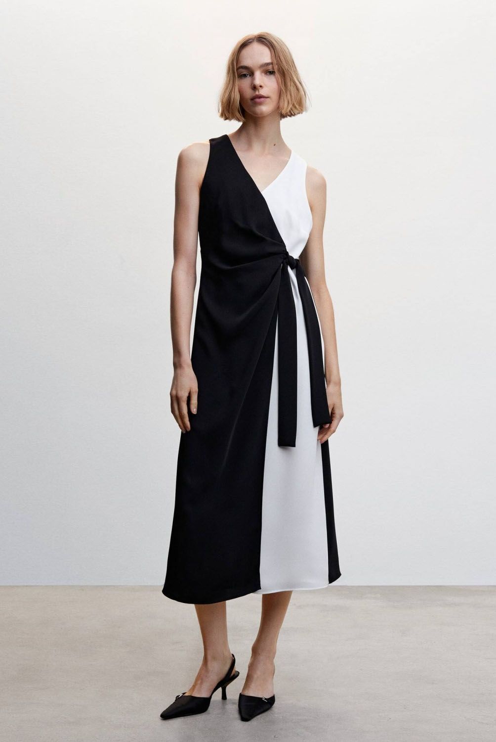 MANGO - Vestido Bicolor Lazo Mujer Mango