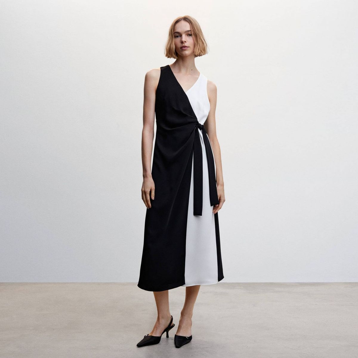 MANGO - Vestido Bicolor Lazo Mujer Mango